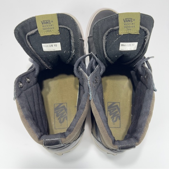 Vans Sk8 Hi Top Shoe Mens 10 Black Leather Olive Green Canvas Great Shape!! - Picture 12 of 12